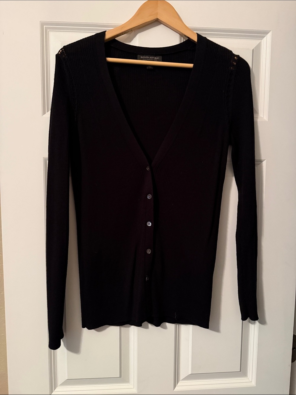 Banana Republic Black Ribbed V-Neck Button Cardigan